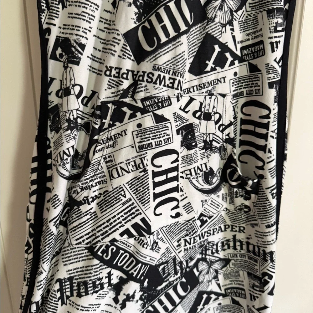 Hooded Chic Black and White Newspaper Print Dress - Picture 2 of 6